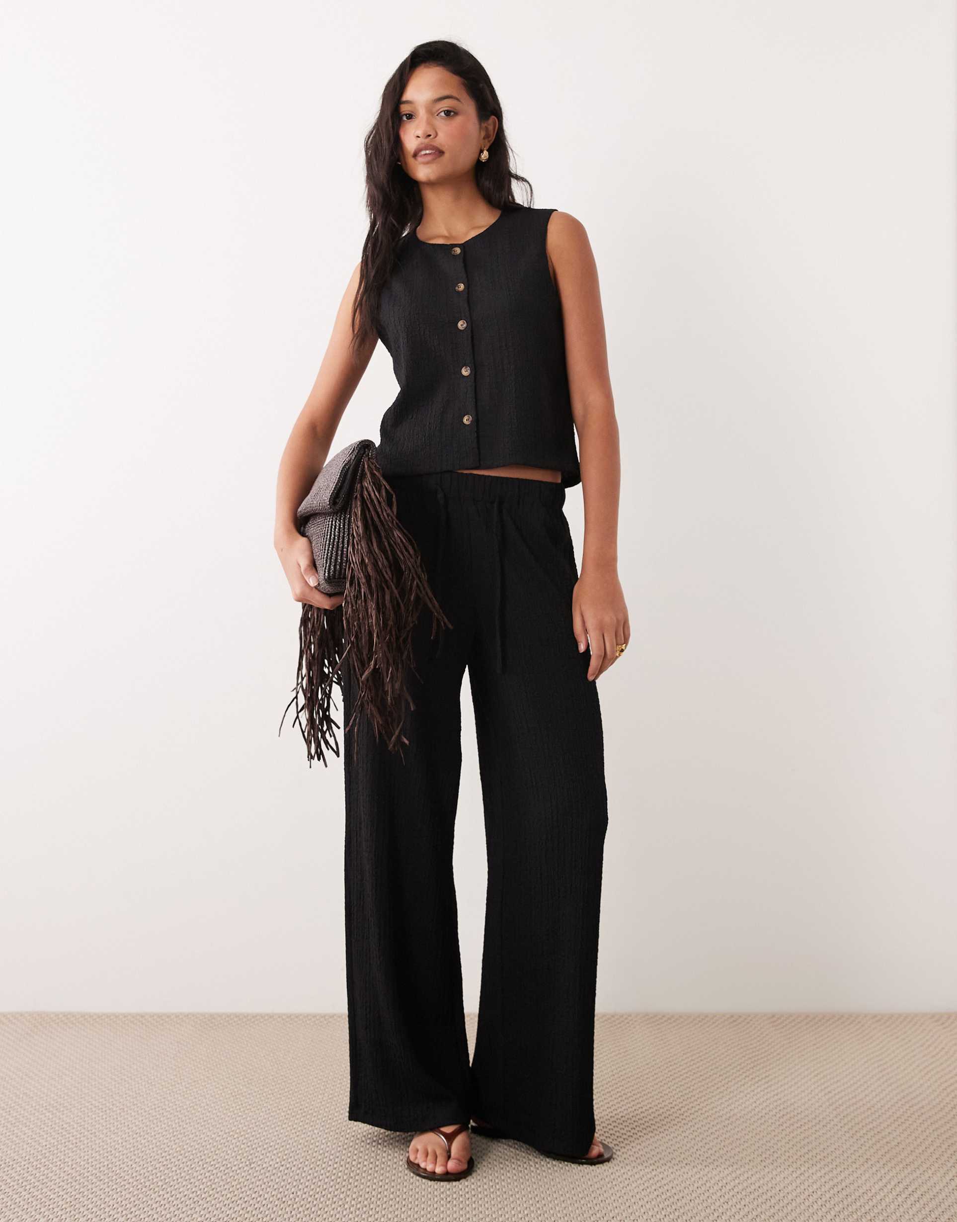 jdy textured tailored pants in black - part of a set