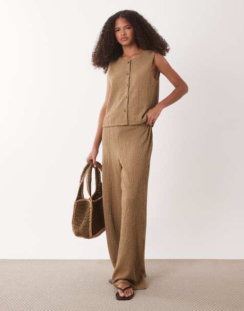 JDY textured tailored pants in light brown - part of a set - view 1