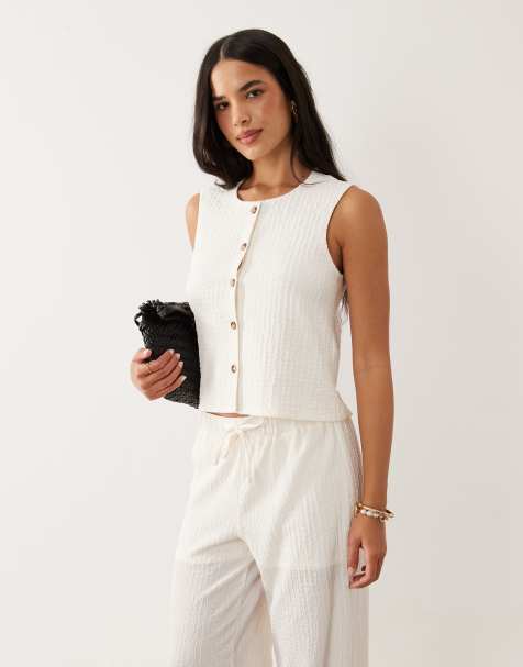 JDY textured waistcoat in white (part of a set) - view 1