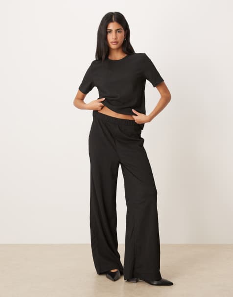 JDY textured wide leg pants in black (Part of a set) - view 1