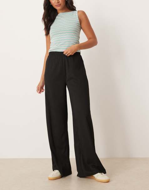 JDY textured wide leg pants in black - view 1