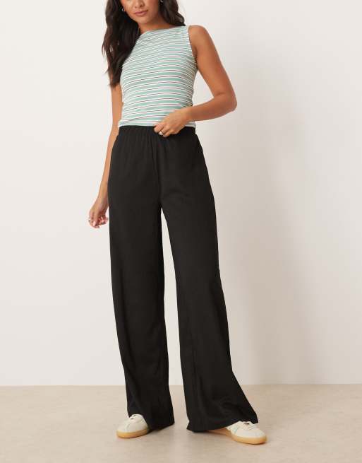 JDY textured wide leg pants in black