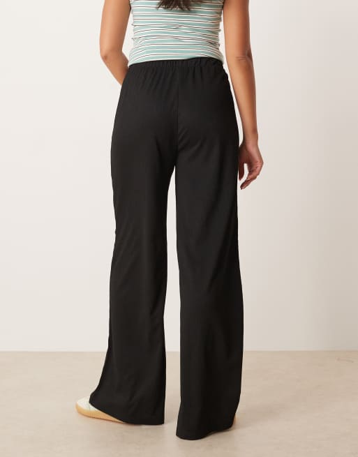 JDY textured wide leg pants in black