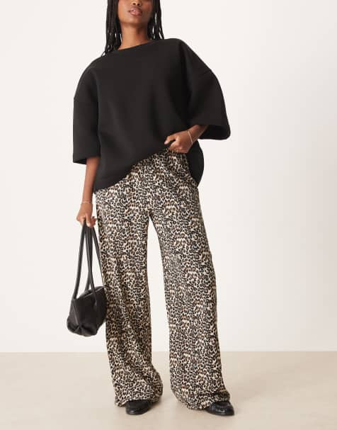 JDY textured wide leg pants in leo print - view 1