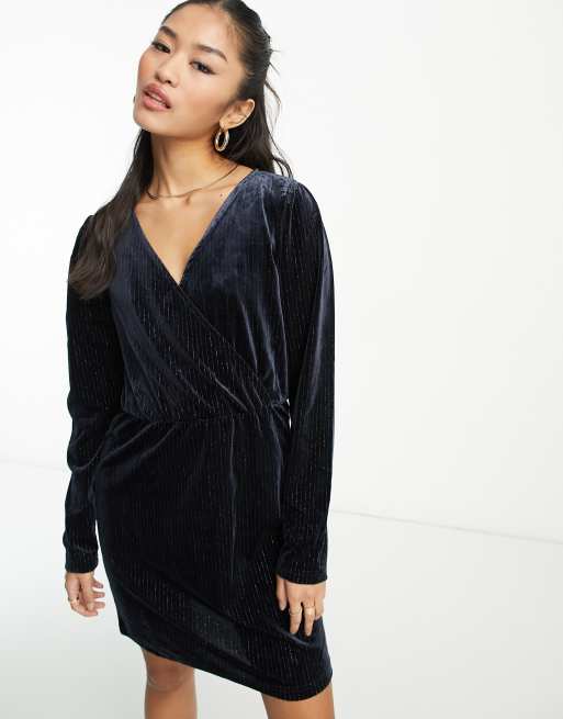 JDY Thea velvet dress in navy