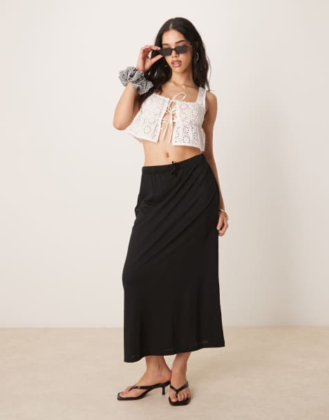 JDY tie detail flowy midi skirt in black - view 1