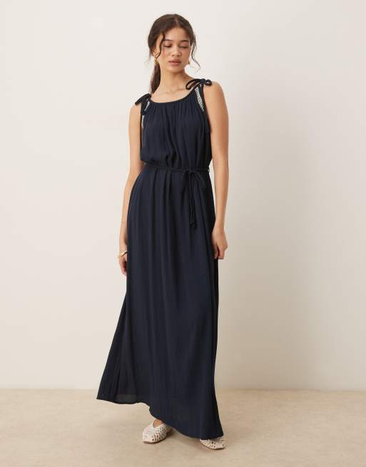 JDY tie detail strappy maxi dress in navy