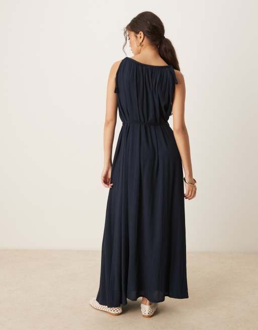 JDY tie detail strappy maxi dress in navy, 3 of 4