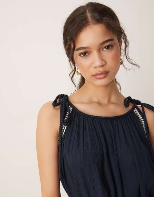 JDY tie detail strappy maxi dress in navy