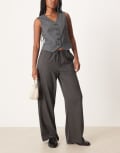 [JDY] JDY tie detail wide leg pants in dark grey XL L32 Dark grey melange
