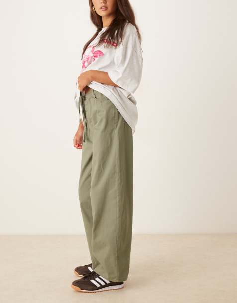 JDY tie detail wide leg pants in khaki - view 1