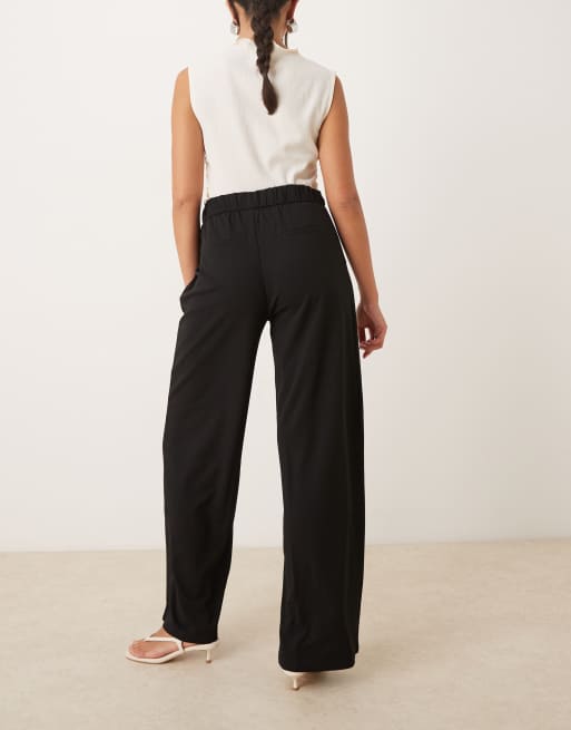 JDY tie detail wide leg trouser in black, 4 of 5