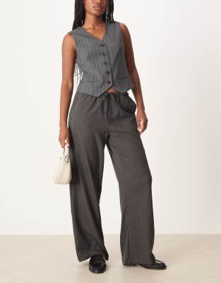 JDY JDY tie detail wide leg trousers in dark grey