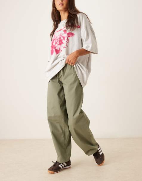 JDY tie detail wide leg trousers in khaki