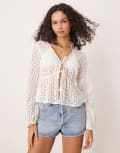 [JDY] JDY tie front broderie detail top in white 6 WHITE