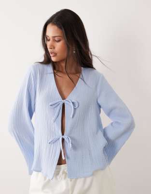 Jdy Tie Front Cheesecloth Shirt In Blue