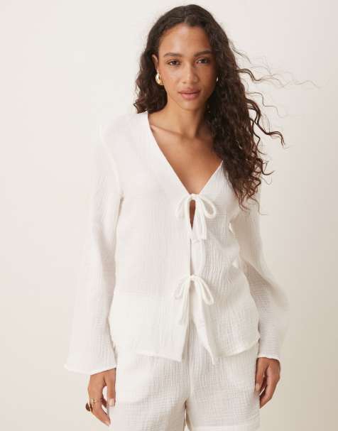 JDY tie-front cheesecloth shirt in off white (Part of a set) - view 1