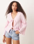 [JDY] JDY tie front cheesecloth shirt in pink S PINK