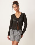 [JDY] JDY tie front crochet cardigan in black L BLACK