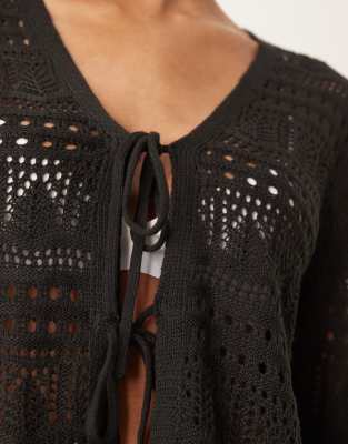 Jdy Tie Front Crochet Cardigan In Black