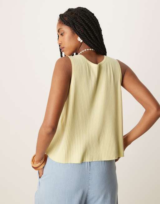 JDY tie front knit tank top in buttermilk yellow, 3 of 4