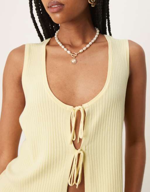 JDY tie front knit tank top in buttermilk yellow, 4 of 4