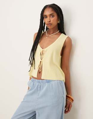 [JDY] JDY tie front knitted singlet in buttermilk yellow XS YELLOW
