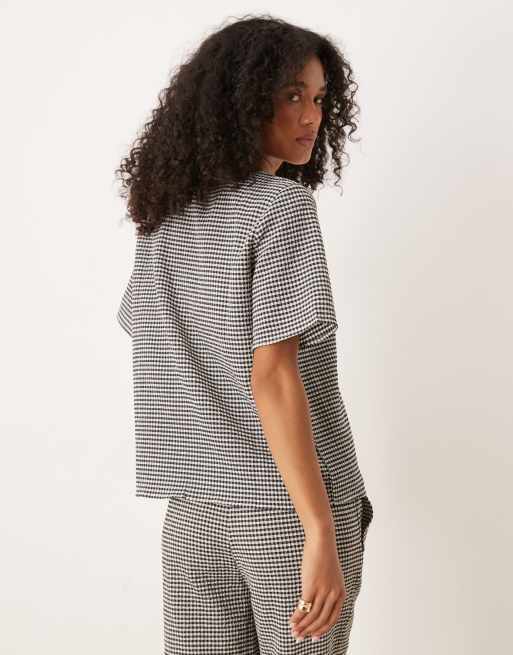 JDY tie front seersucker top in black gingham - part of a set