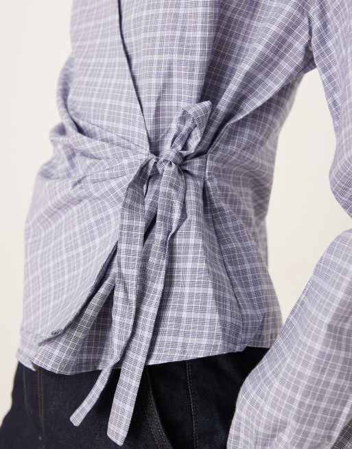 JDY tie knot shirt in light blue checks