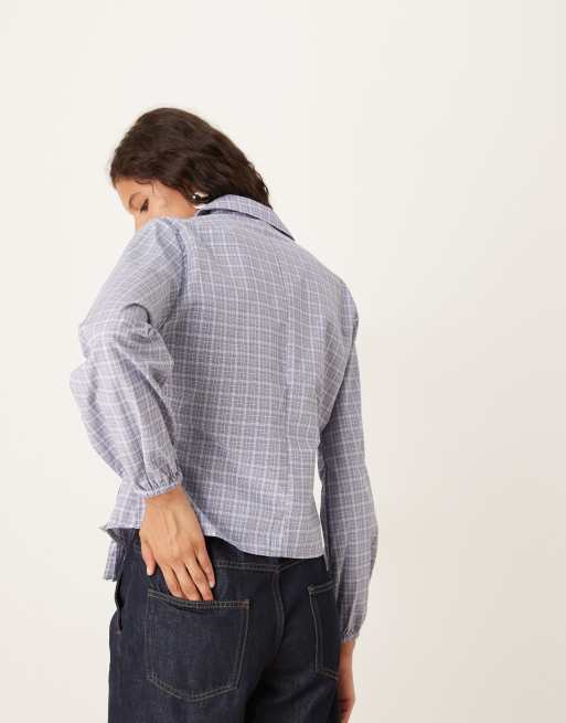 JDY tie knot shirt in light blue checks