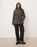 [JDY] JDY tie waist coat in dark check-Grey XL GREY
