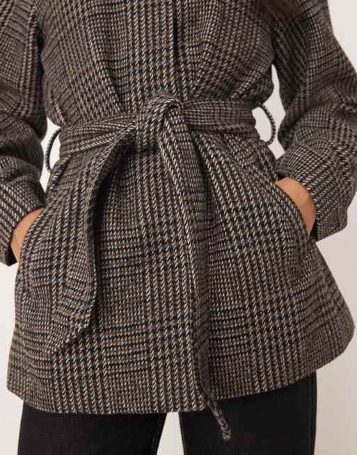 JDY tie waist coat in dark plaid, 3 of 4