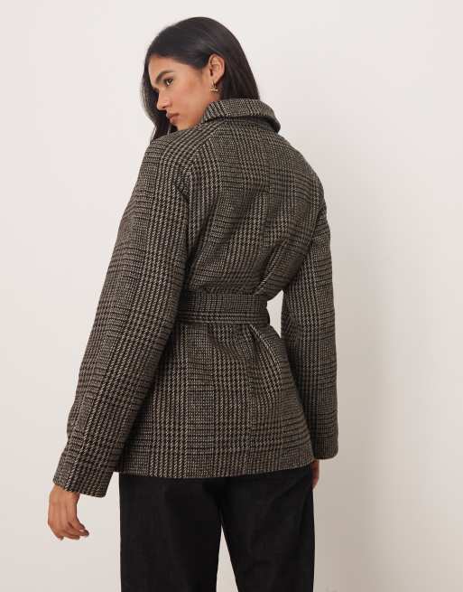 JDY tie waist coat in dark plaid | ASOS