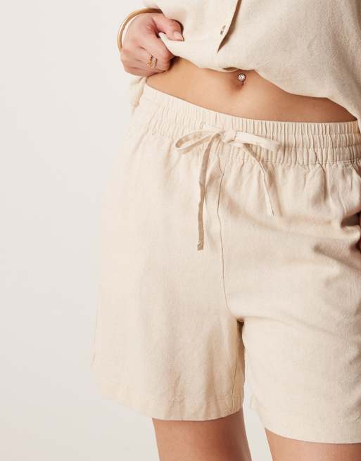 JDY tie waist linen mix shorts in beige - part of a set
