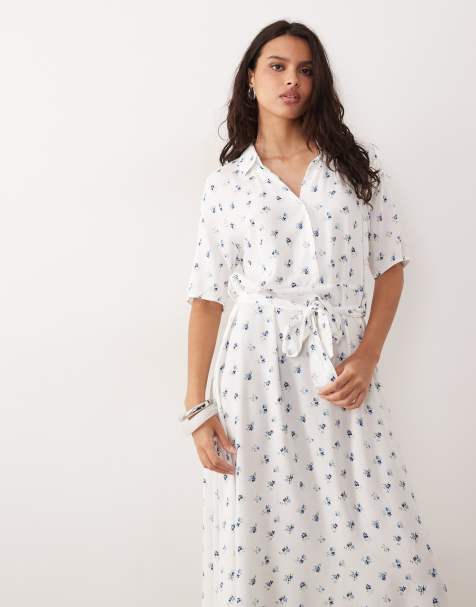JDY tie waist midi dress in white ditsy floral - view 1