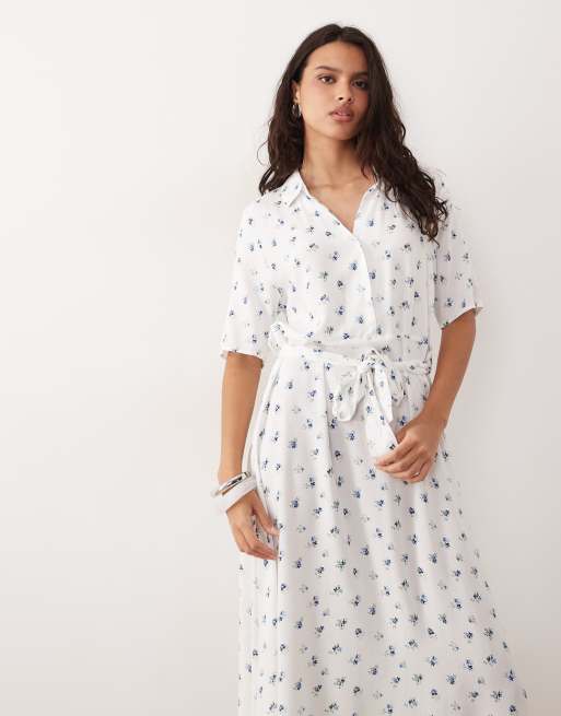 JDY tie waist midi dress in white ditsy floral, 4 of 4