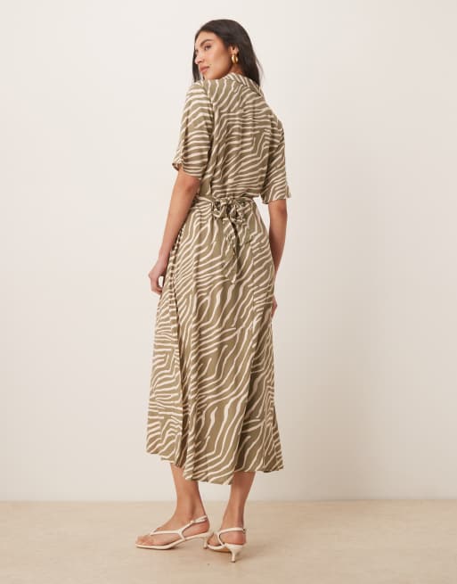 JDY tie waist midi shirt dress in zebra print, 2 of 4