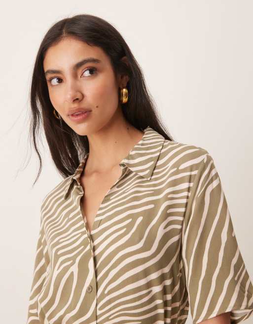 JDY tie waist midi shirt dress in zebra print, 4 of 4