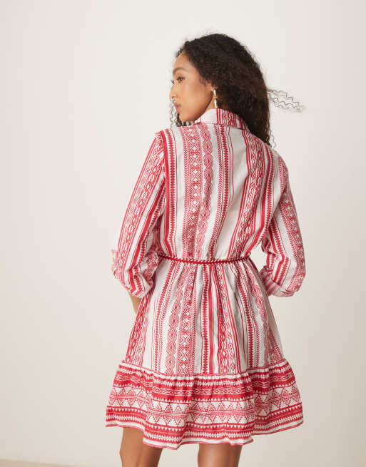 JDY tie waist mini dress in red print, 4 of 4