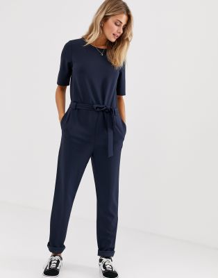 JDY tie waist short sleeve jumpsuit-Navy