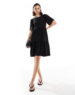 Jdy Tiered Eyelet Midi Dress In Black