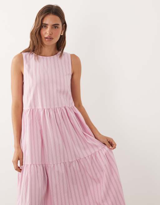 JDY tiered midi dress in pink stripes, 2 of 4