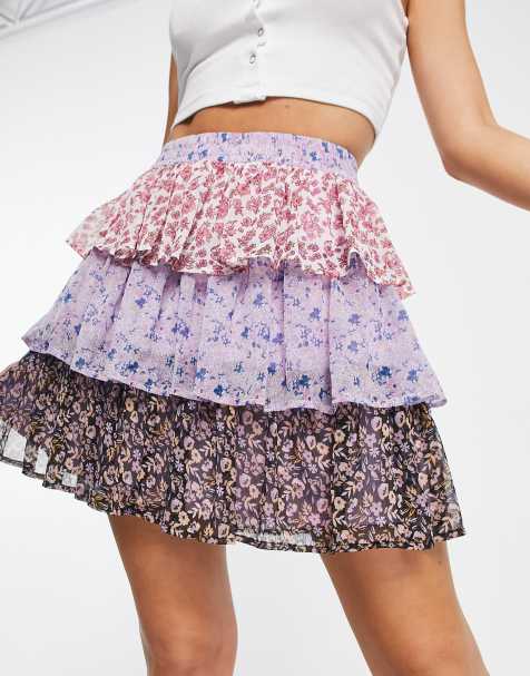 JDY tiered ruffle rara mini skirt in mixed ditsy floral