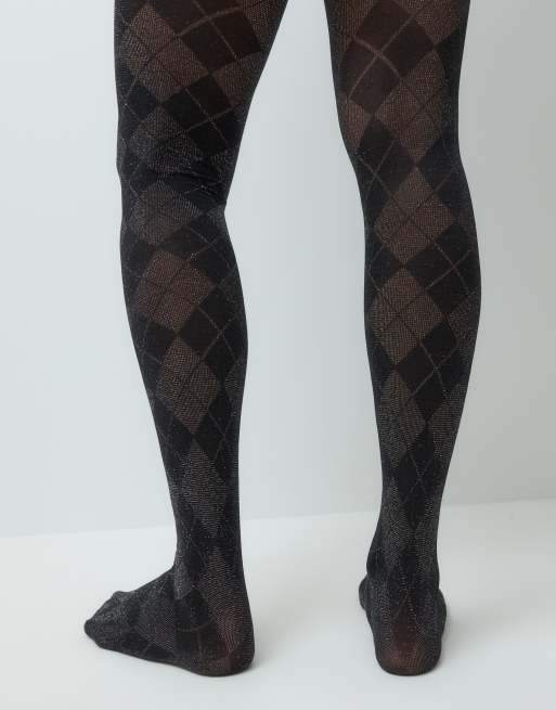 JDY tights in black argyle, 4 of 5