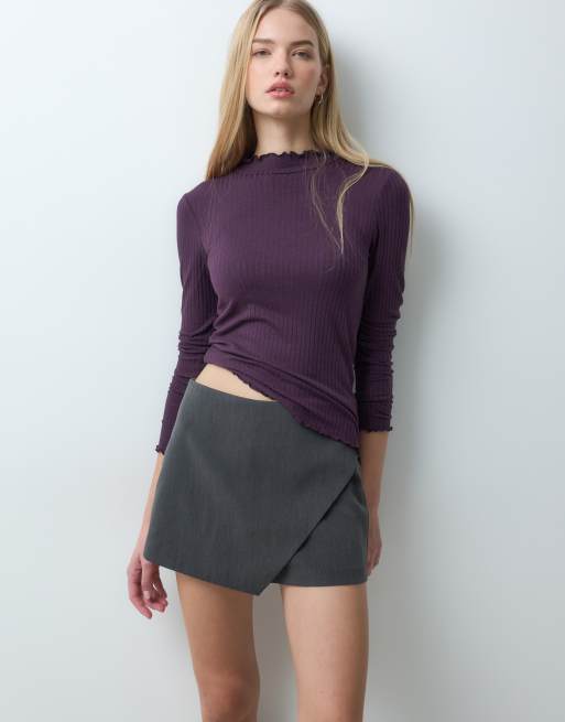 JDY top a collo alto con bordo a lattuga color prugna, 1 di 10