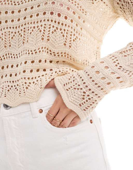 JDY - Top à manches longues en broderie anglaise avec encolure bateau - Beige, 2 de 4