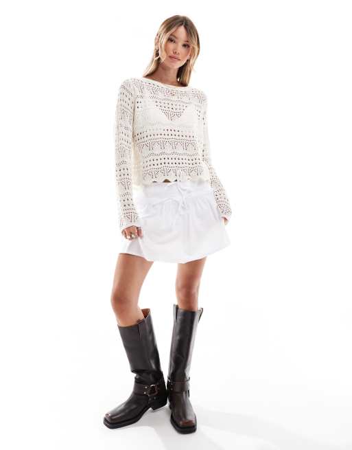 JDY - Top à manches longues et encolure bateau en broderie anglaise - Crème, 2 de 4