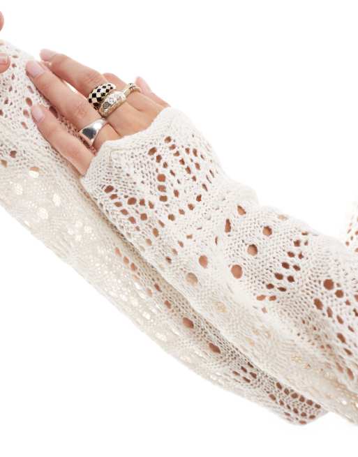 JDY - Top à manches longues et encolure bateau en broderie anglaise - Crème, 3 de 4