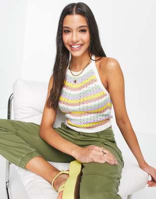 JDY crochet halterneck top in pastel stripe - ASOS Price Checker