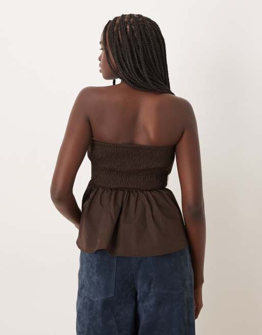 JDY - Top bandeau avec taille corsetée et détail froncé - Marron foncé, 2 de 4